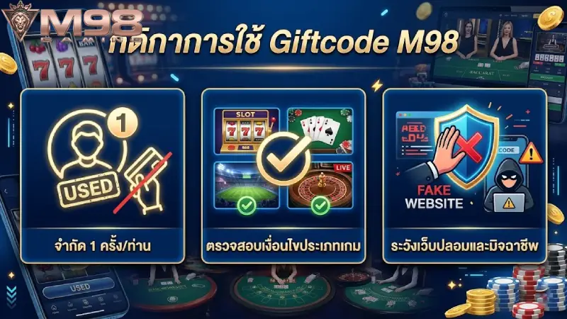 กฎระเบียบและข้อควรระวังในการใช้งาน Giftcode M98